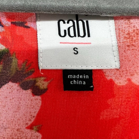 CAbi #5352 Top Blouse Sz Small Orange Floral Lush Cold Shoulder Ruffle V-Neck - Picture 7 of 8